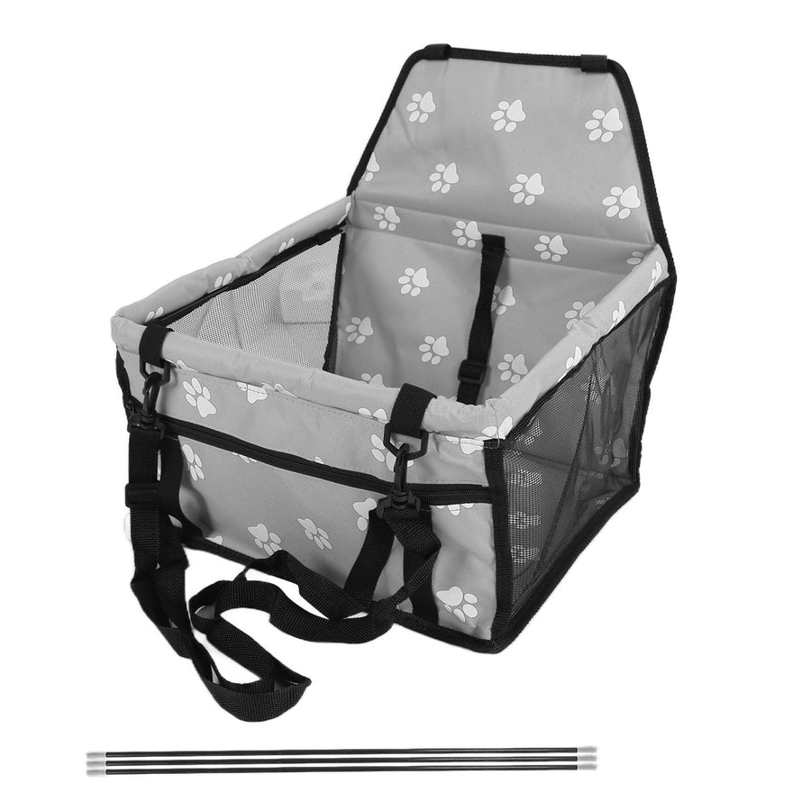Bear Paw Pattern Pet Carrier Cage Washable Pet Car Travel Safety Seat with Support RodGray