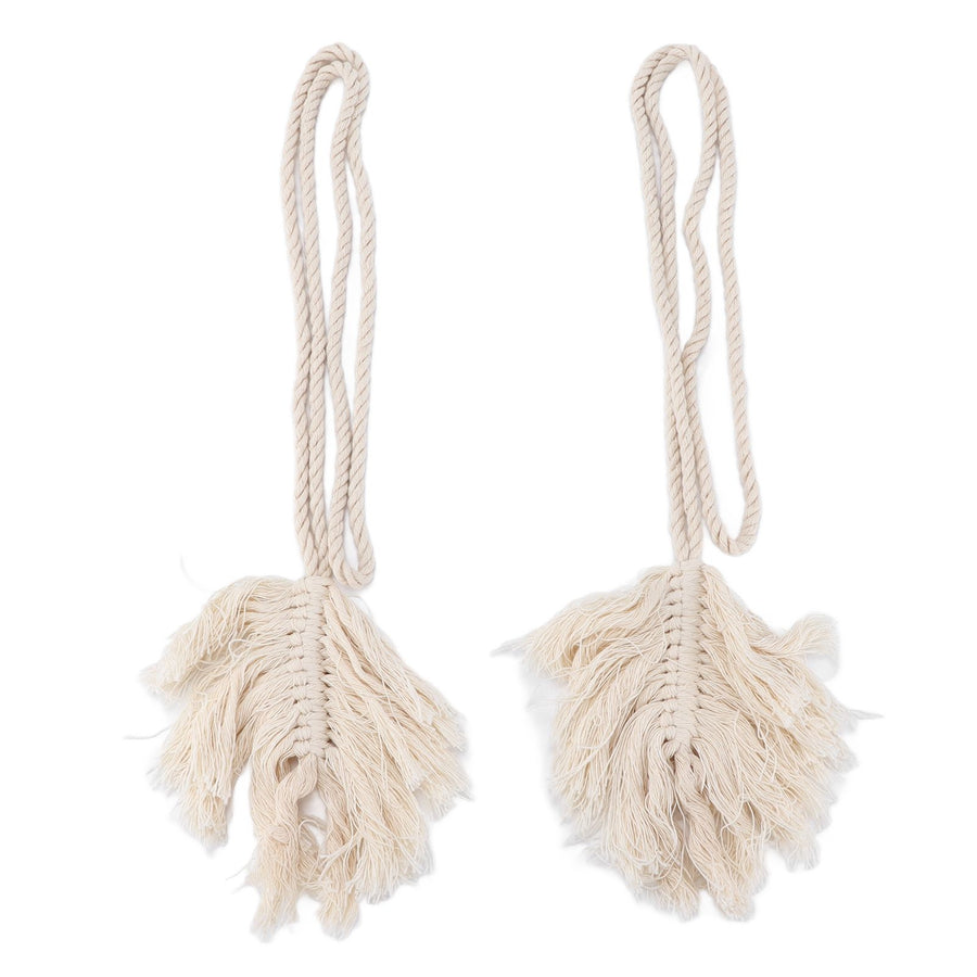 2Pcs Cotton Rope Curtain Tiebacks Leaf Shaped Tassel Curtain Clips Rope Straps for Curtain