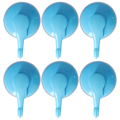 6PCS Strong Vacuum Wall Hook Towel Hook Plastic Self Adhesive Suction Cup for Kitchen Bathroom Blue
