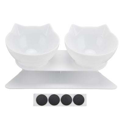 15° Inclined Cat Double Bowl Neck Guard Pet Feeding Bowl for Home Pet Shop Living Room(White Base White Bowl )
