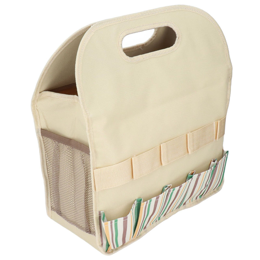 Garden Tool Bag Garden Tote Storage Bag with Multi Pockets Home Organizer for Indoor and Outdoor GardeningKhaki Stripe Stitching