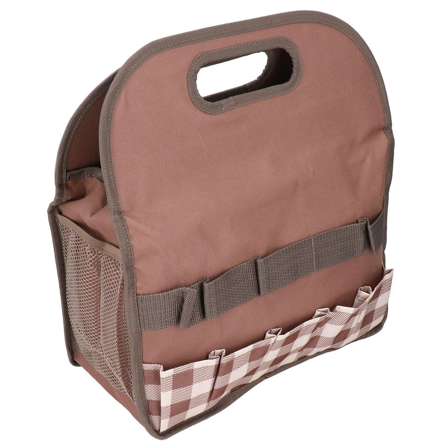 Garden Tool Bag Garden Tote Storage Bag with Multi Pockets Home Organizer for Indoor and Outdoor GardeningCoffee Lattice Stitching
