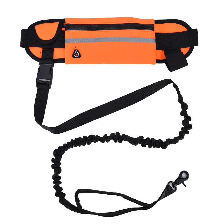 Hands Free Dog Leash Detachable Zipper Bag Reflective Strip Design Hands Free Flexible Waist Dog Leash for WalkingOrange