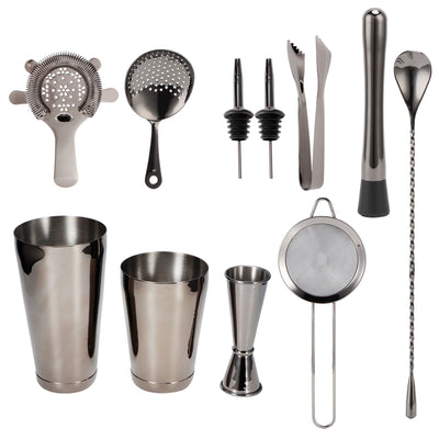 11PCS/Set Cocktail Shaker Set Bartender Kit Cocktail Strainer Stainless Steel Barware for Home PartyRuthenium Black