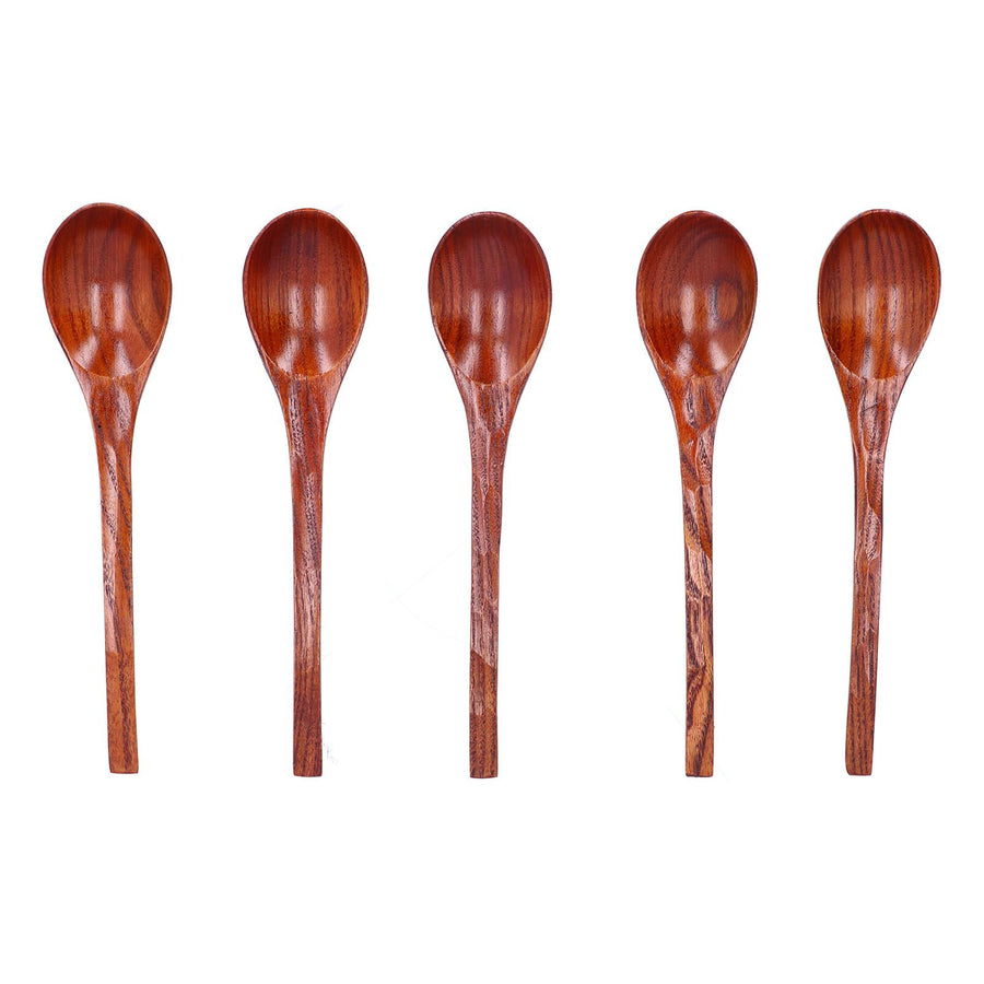 5pcs Wooden Spoon Non Slip Slow Heat Conduction Table Spoon with Long Handle for Cooking Stirring Hot Soup