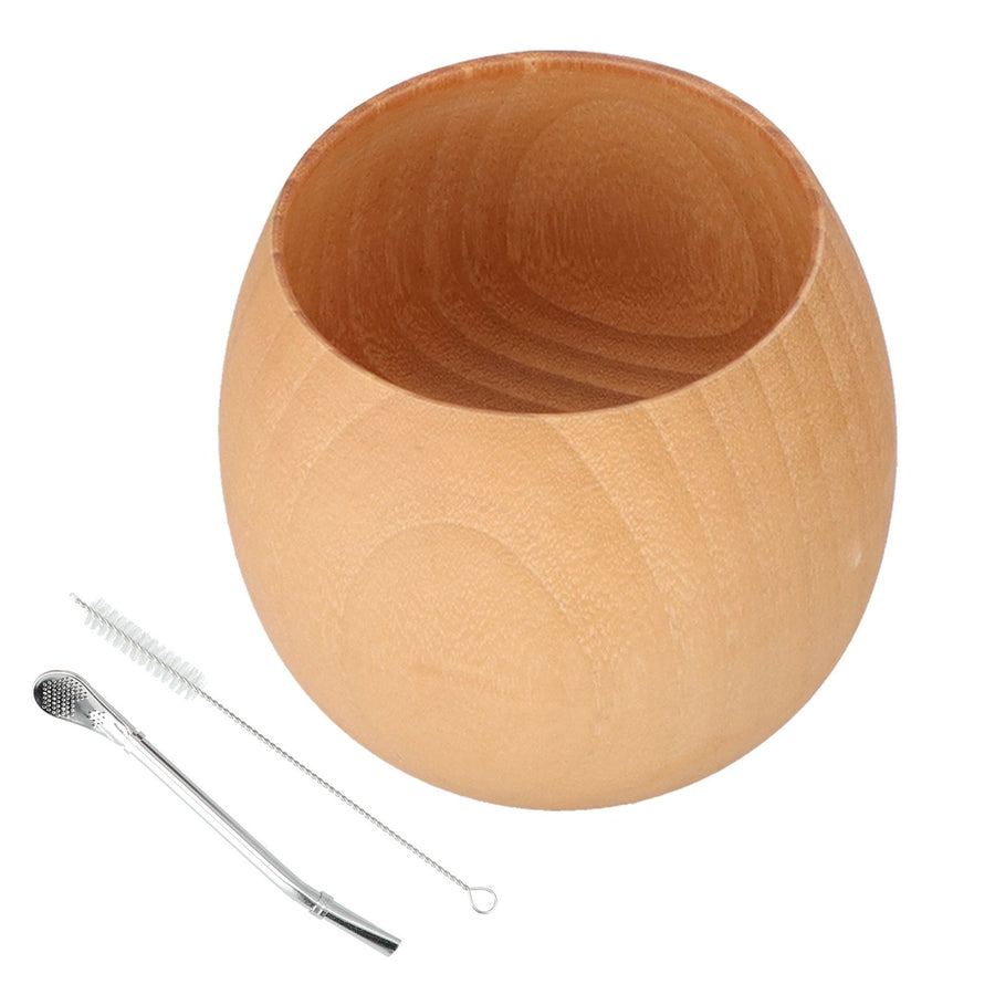 Wood Tea Set Wooden Natural Wooden Tea Cup with Cleaning Brush and Spoon for Home Tea Shop(Light Color Spoon Brush )