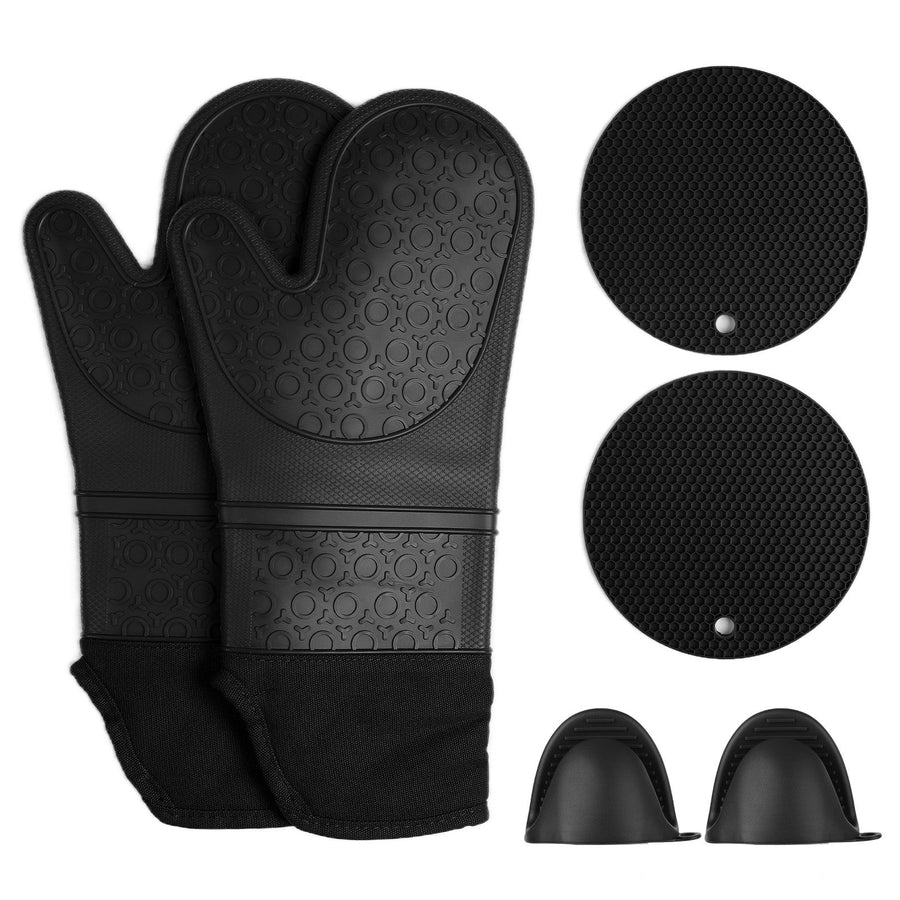 Insulation Gloves Thickened Silicone Barbecue Microwave Oven Anti Scalding Glove for Kitchen Baking CookingBlack