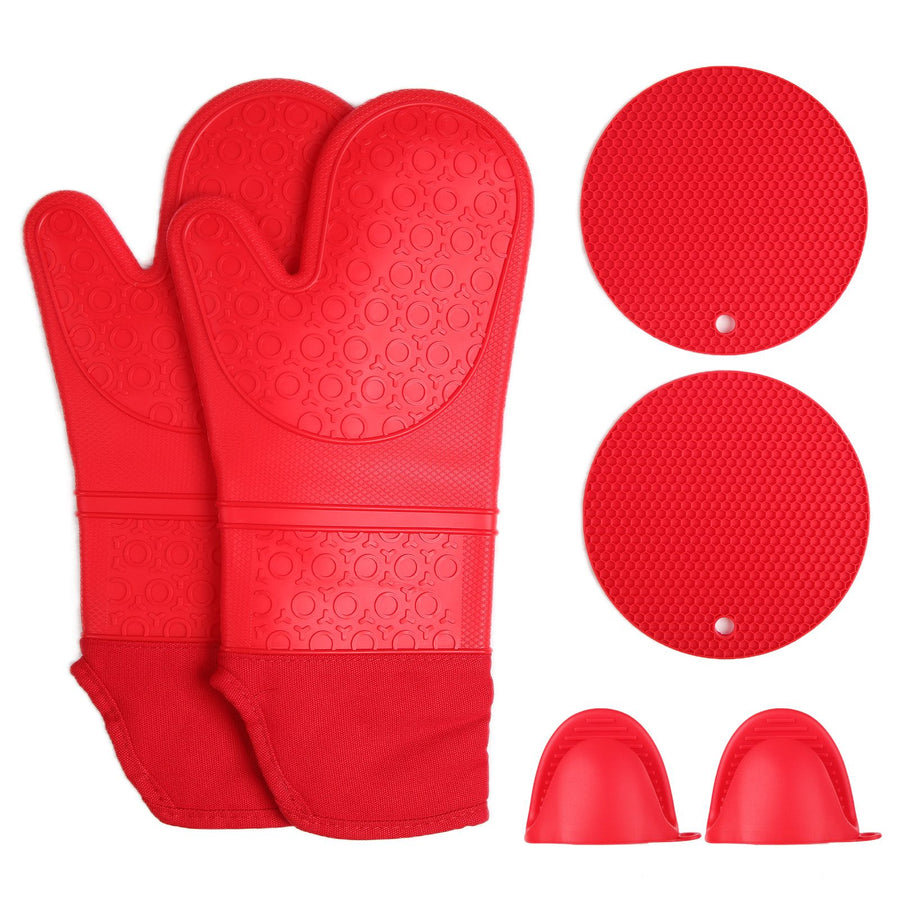 Insulation Gloves Thickened Silicone Barbecue Microwave Oven Anti Scalding Glove for Kitchen Baking CookingRed