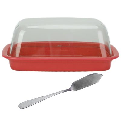Curved Butter Storage Box with Lid Cheese Plate Butter Holder Tray Baking Tool for KitchenRed