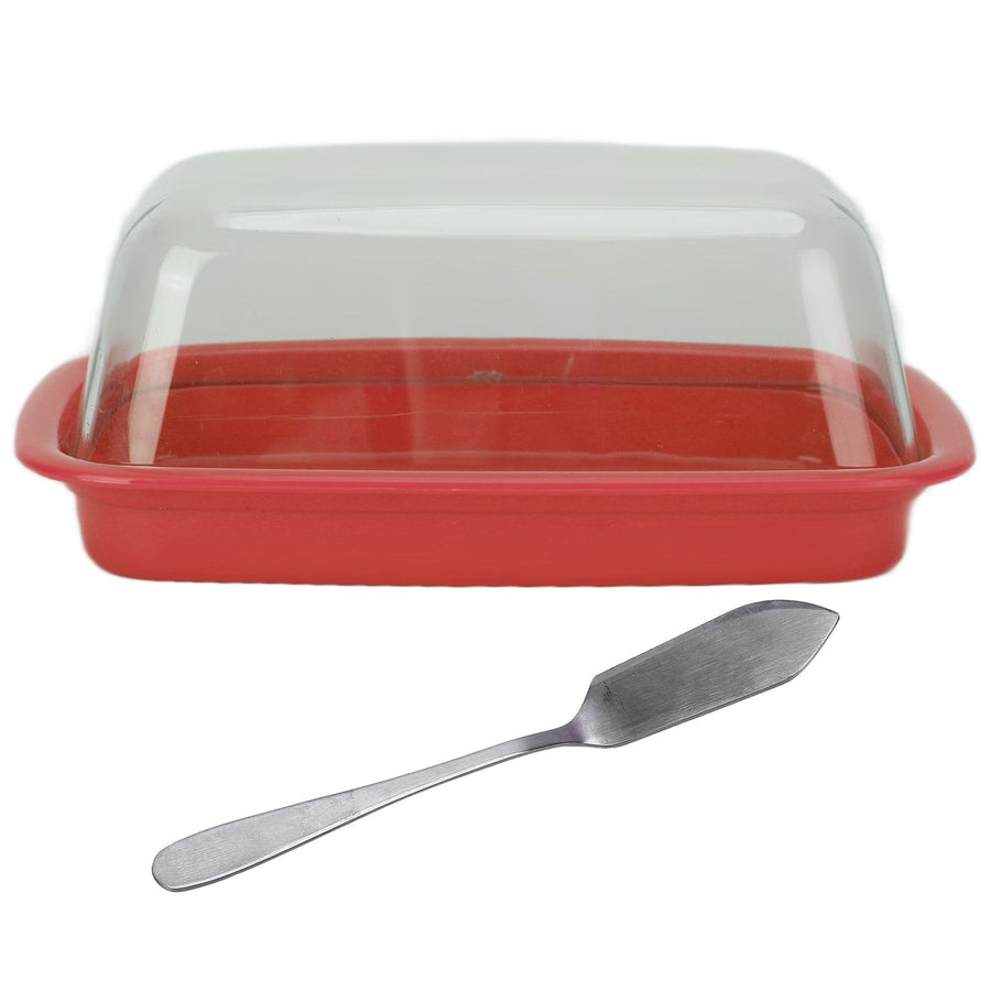 Curved Butter Storage Box with Lid Cheese Plate Butter Holder Tray Baking Tool for KitchenRed