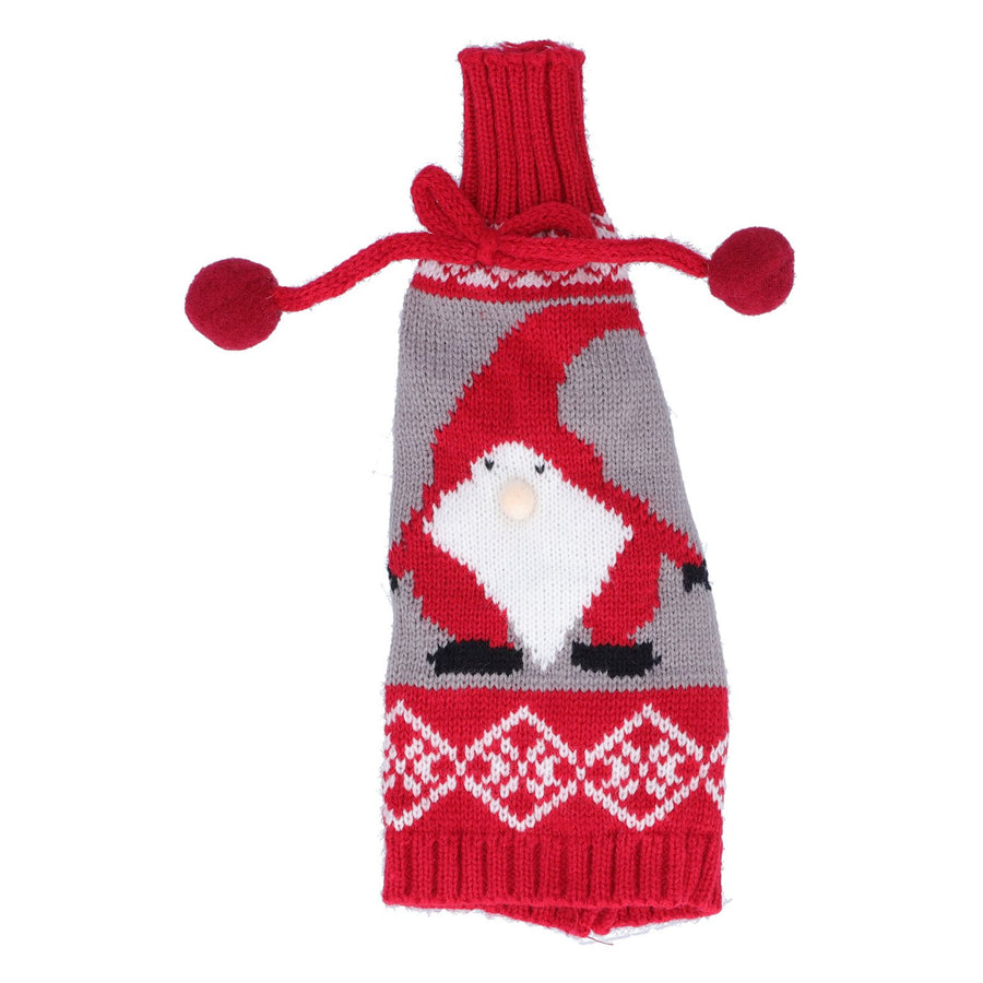 Knitted Wine Bottle Cover Bag Sleeve Home Decoration for Christmas Wedding Birthday PartyRed +Gray