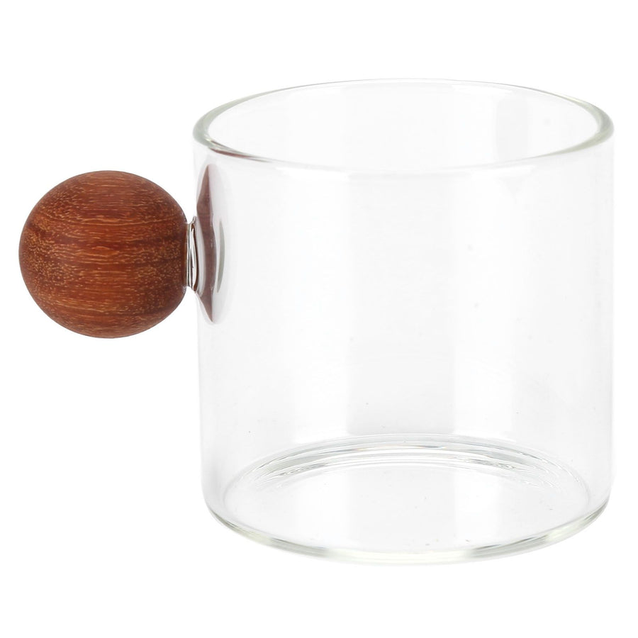 Glass Coffee Cup Clear Heatproof Glass Coffee Mug with Wooden Ball Handle for Office Bar PartyTransparent