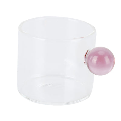 Teacup Glass Mug Transparent Heat Resistant Glass Coffee Cup with Ball Handle 120mlPink Handle