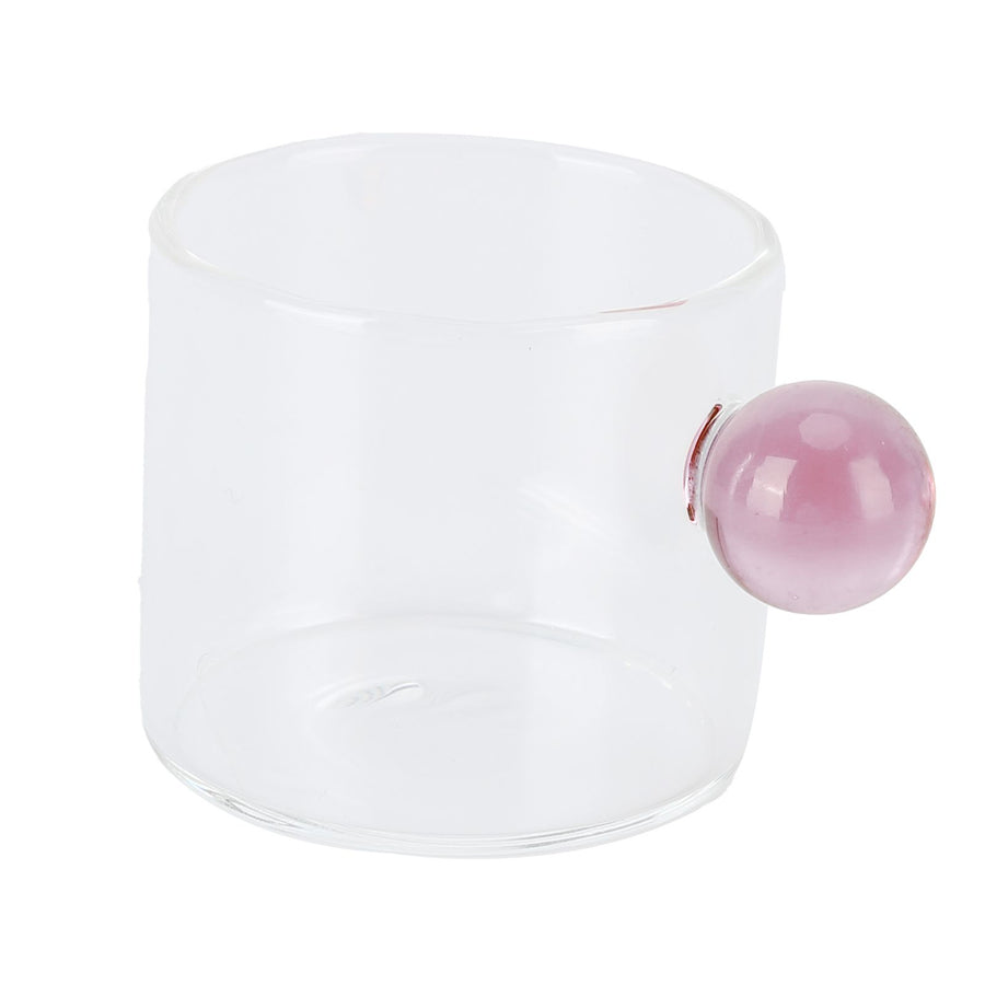Teacup Glass Mug Transparent Heat Resistant Glass Coffee Cup with Ball Handle 120mlPink Handle