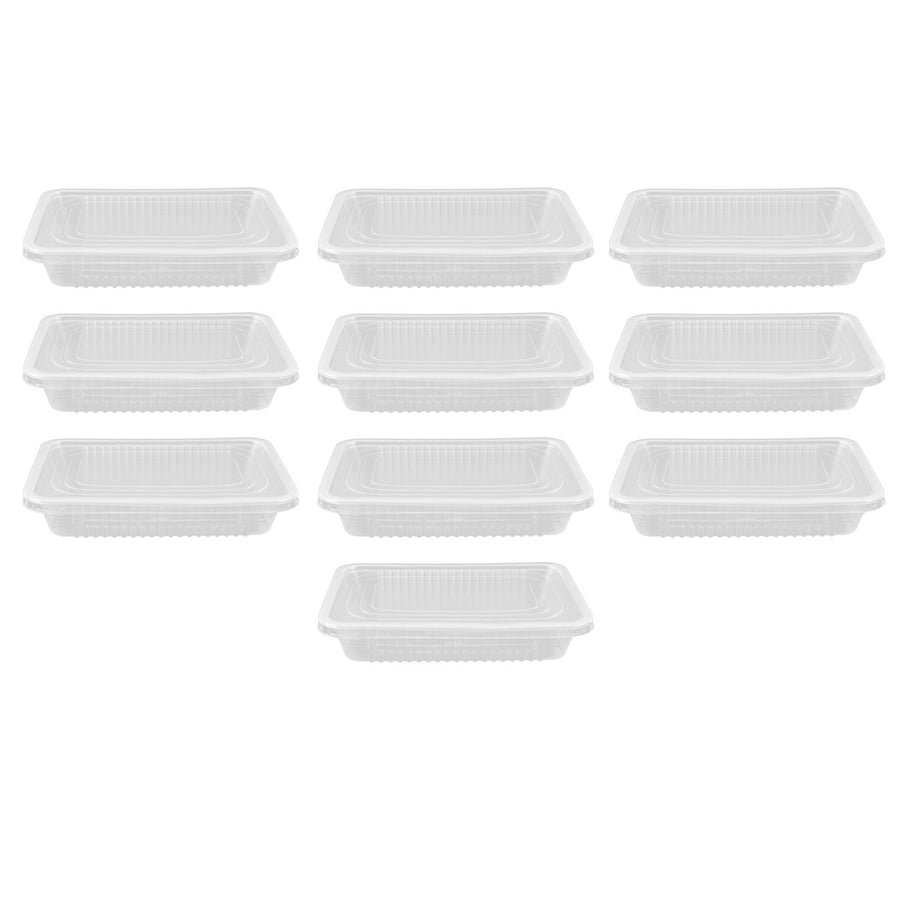 10PCS Disposable Lunch Box Microwavable Disposable Transparent Rectangular Food Container with Lid 500ML