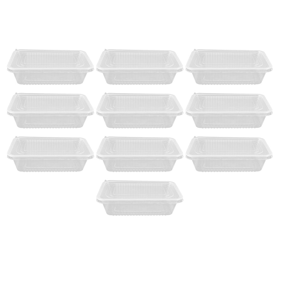 10PCS Disposable Lunch Box Microwavable Disposable Transparent Rectangular Food Container with Lid 650ML