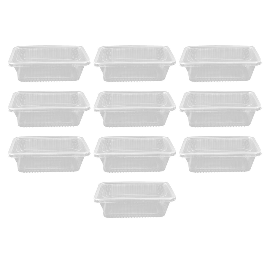 10PCS Disposable Lunch Box Microwavable Disposable Transparent Rectangular Food Container with Lid 750ML