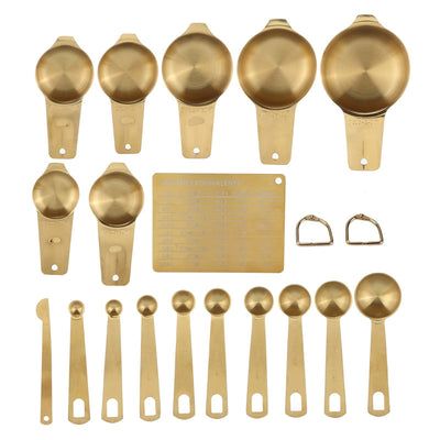 18PCS Measuring Cup Stainless Steel Gold Coffee Spoon Cup Set Baking Scale Measuring Scoop Cup Set