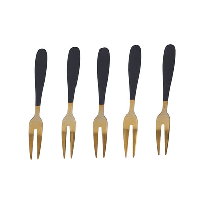 5PCS Fruit Fork Stainless Steel Dessert Fork Mini Food Cutlery Fork for Party RestaurantBlack Gold