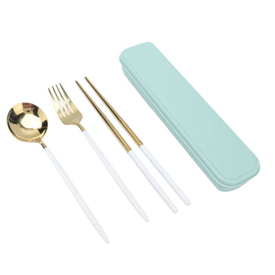 Portable Cutlery Set Stainless Steel Tableware Anti Corrosion Non Slip Anti Fading Chopsticks Spoon for Outdoor OfficeWhite Gold