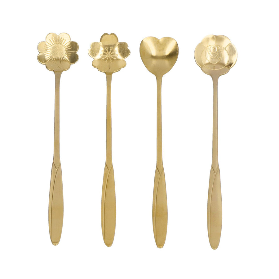 4PCS Mixing Spoon Flower Heart Shaped Coffee Spoon Stainless Steel Desert Scoop Ice Tea SpoonGold