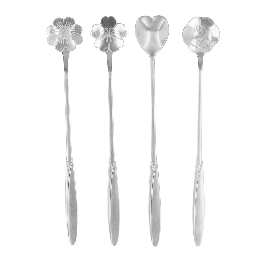 4PCS Mixing Spoon Flower Heart Shaped Coffee Spoon Stainless Steel Desert Scoop Ice Tea SpoonSilver