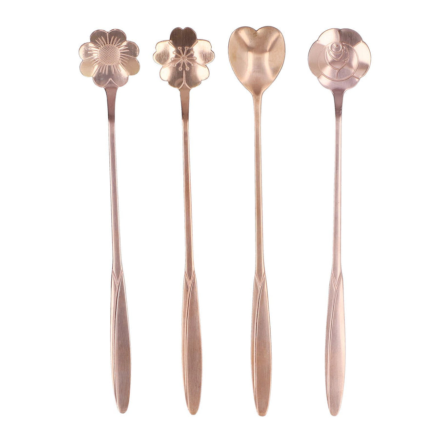 4PCS Mixing Spoon Flower Heart Shaped Coffee Spoon Stainless Steel Desert Scoop Ice Tea SpoonRose Gold