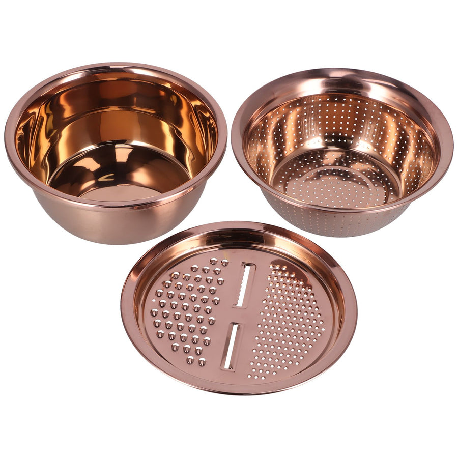 Multipurpose Water Basin Drain Basket with Vegetable Cutter Grater Stainless Steel for Home KitchenRose Gold