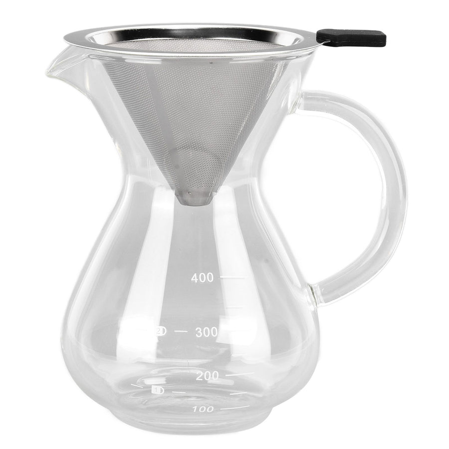 400ml Glass Coffee Pot Kettle Heat Resistant Pour Over Coffee Maker with Stainless Steel Filter for Home KitchenRound Base