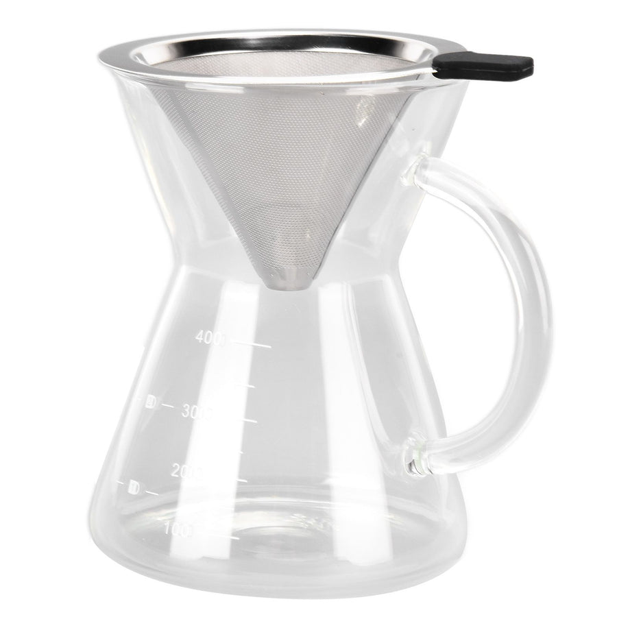 400ml Glass Coffee Pot Kettle Heat Resistant Pour Over Coffee Maker with Stainless Steel Filter for Home KitchenFlat Base
