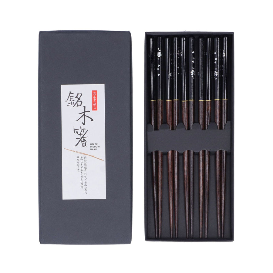 5 Pairs Chopsticks Phoebe Zhennan Printing Reusable 23cm/9.1in Long Safe for Japanese Style Box TablewareBlack