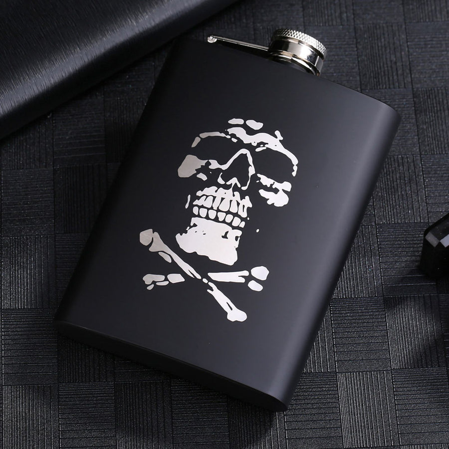 8OZ Black Matte Whisky Bottle Wine Pot Portable Flagon Stainless Steel Flask for Outdoor Travel1862843WT Skull D