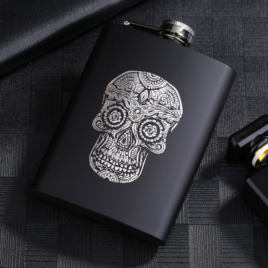 8OZ Black Matte Whisky Bottle Wine Pot Portable Flagon Stainless Steel Flask for Outdoor Travel1862844WT Skull A