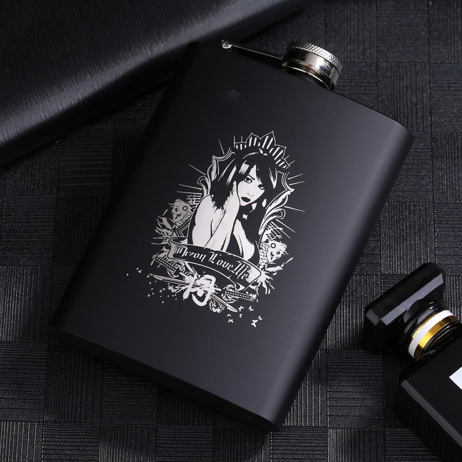 8OZ Black Matte Whisky Bottle Wine Pot Portable Flagon Stainless Steel Flask for Outdoor Travel1862845WT Sexy Beauty A
