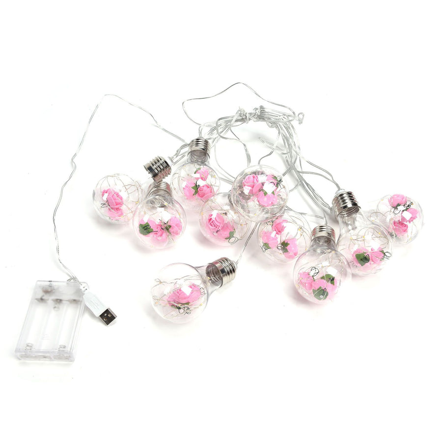 Light String 100LEDs Copper Wire Light String Artificial Rose E27 Bulb Children's Room Bedroom Decorative Lamp