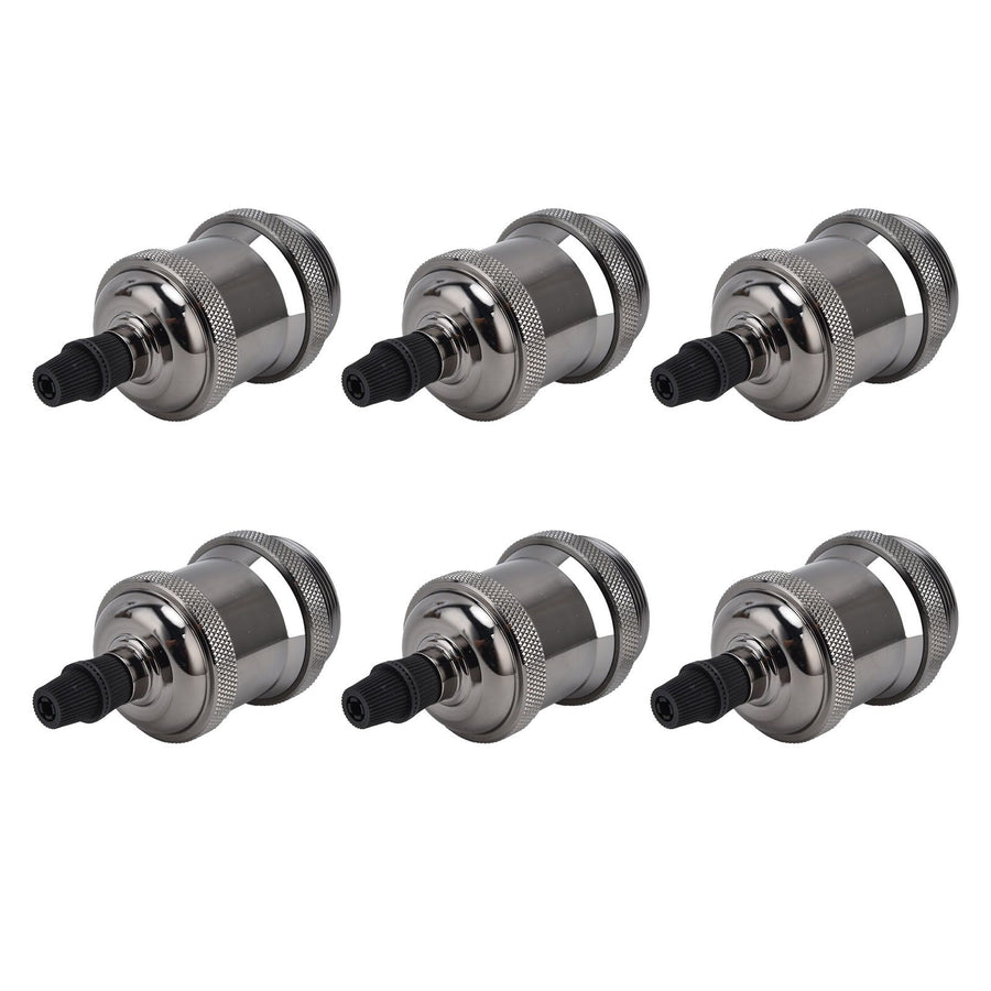 6 Pcs Lamp Holder Metal E26 E27 Screw Retro Lighting Base Accessories with Ground Aluminum ShellPearl Black