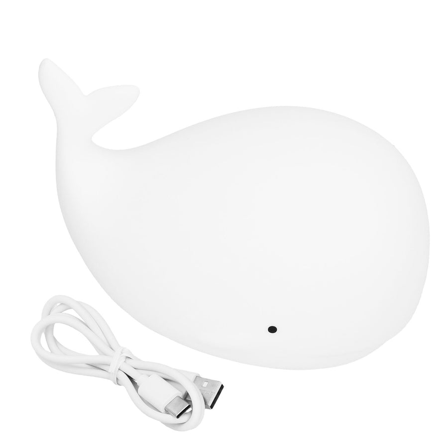 Silicone Night Light USB Charging Cute Whale Shaped Tap Lamp with 3 Lighting Modes 3H Timing Function White
