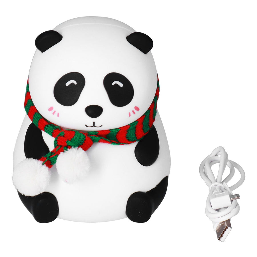 Panda Shape Tap Night Light with 7 Colors Changing USB Charging Silicone Lamp for Bedroom Children's RoomEyes Closed Pattern