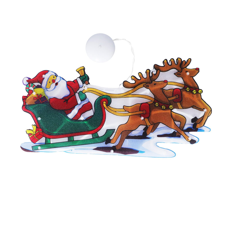 LED Christmas Light Sled Santa Claus Pattern Window Hanging Lamp Battery Powered with Suction Cup Festival Decoration