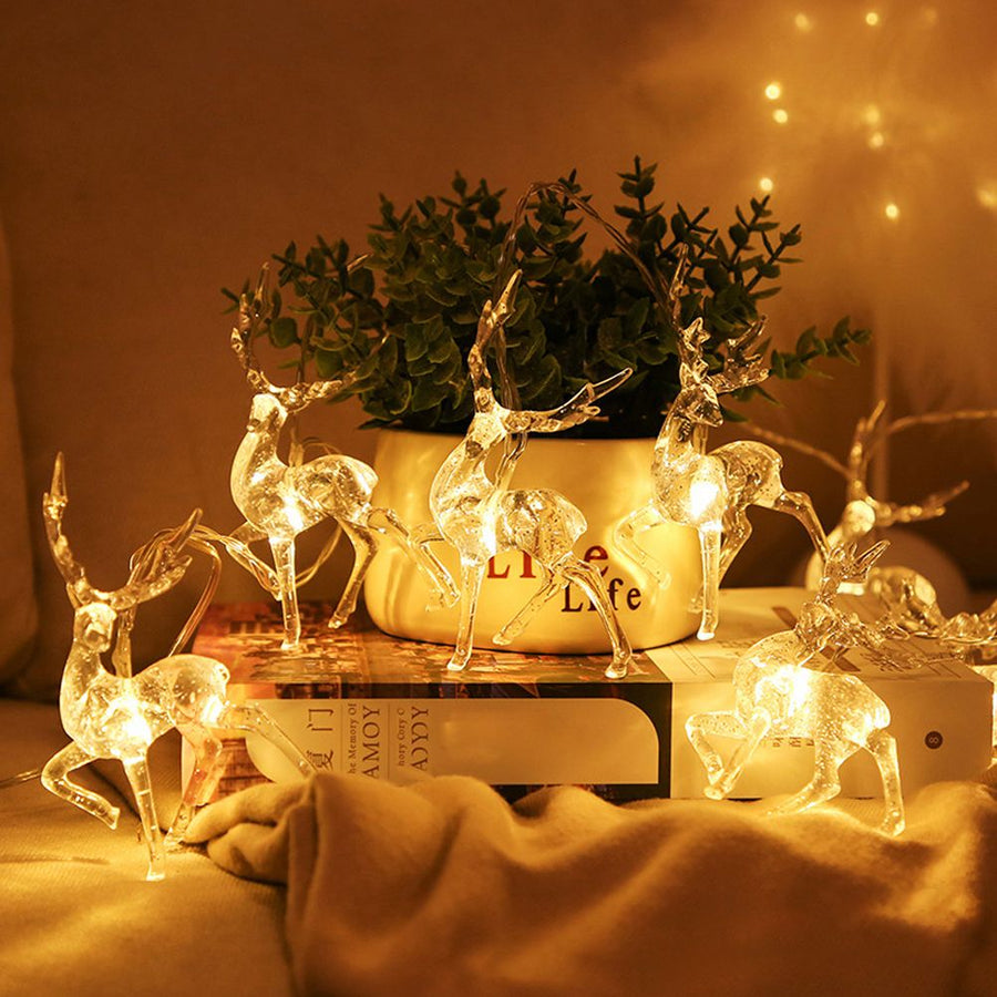 Christmas Indoor Reindeer Lights Decorations 10 LED Warm White String Lights USB Battery Powered Fairy Lighting Xmas Gifts