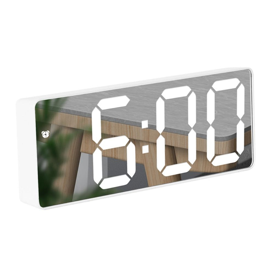 LED Digital Alarm Clock with Voice Control and Temperature Display Bedside Clock Adjustable Brightness Mirror Alarm