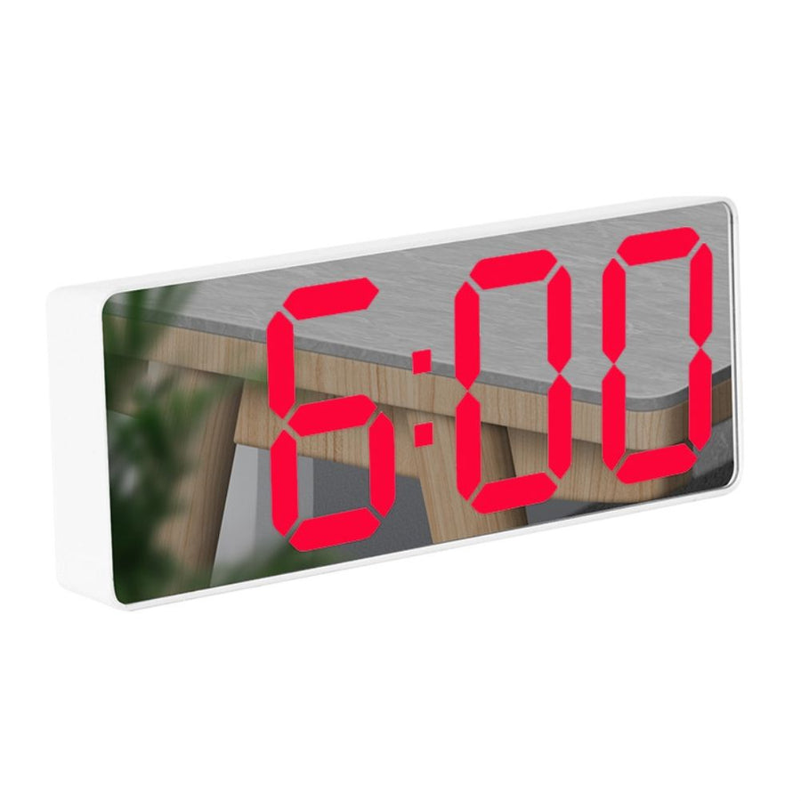 LED Digital Alarm Clock with Voice Control and Temperature Display Bedside Clock Adjustable Brightness Mirror Alarm