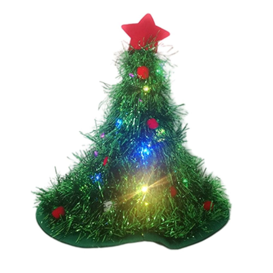 Luminous Christmas Tree Hat with Star for Christmas Party Fancy Dress Props for Kids Adult Xmas Green Hat