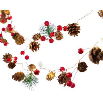 LED Christmas String Lights Decoration with Pine Cone Needles Red Berry Bell for Indoor Outdoor Christmas Party Holiday Decor