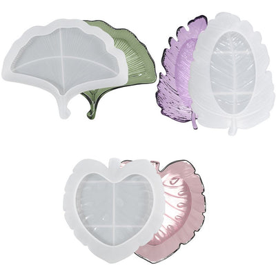 3 Pcs Leaves Silicone Mould Leaves Resin Casting Mould Tray Epoxy Resin Moulds Tray DIY Coaster Tray Casting Mould