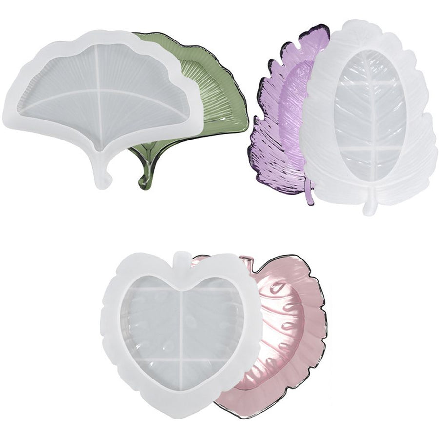 3 Pcs Leaves Silicone Mould Leaves Resin Casting Mould Tray Epoxy Resin Moulds Tray DIY Coaster Tray Casting Mould