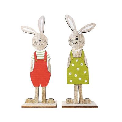 Easter Bunny Tabletop Decoration Cute Wooden Rabbit Figurines Ornament for Home Garden