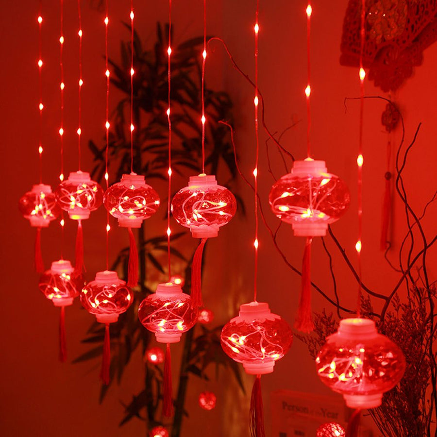 2022 New Year Red Lantern Curtain String Lights LED Spring Festival Fairy Light Street Festoon Light for Holidays Home Decor