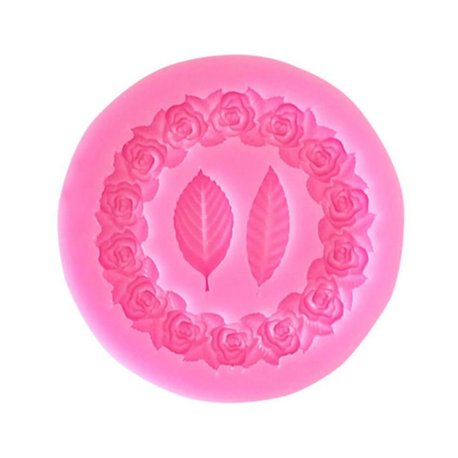 Rose Wreath with Leaves Fondant Mold DIY Silicone Molds for Wedding Valentine Party Baking Decoration