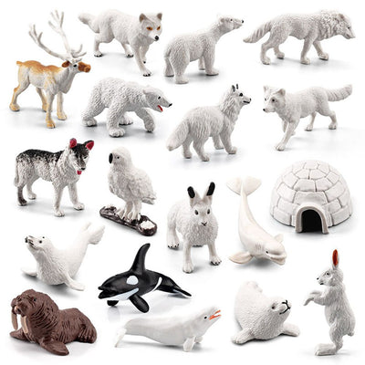 18PCS Polar Arctic Animal Toy Figurines Set Includes White Wolf White Owl White Arctic Rabbit Arctic Husky and Igloo Simulation Animal Model Gift for Kids
